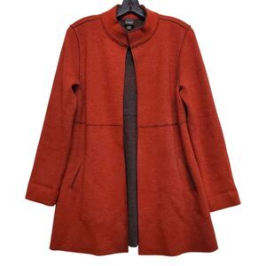 EILEEN FISHER Sweater Women XS Red Longline Cardigan Merino Wool Open Front Boho